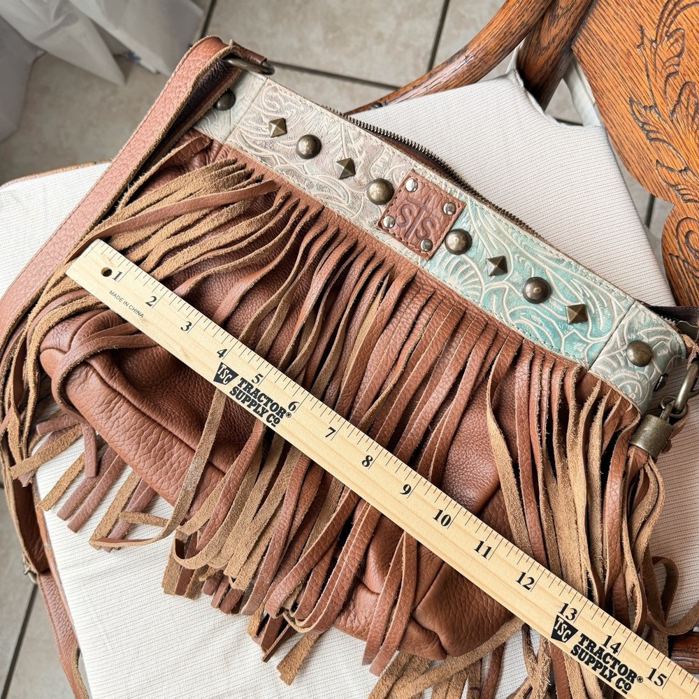 STS Ranchwear Boho Fringe Crossbody Purse Tan Leather Handbag Conceal Carry - Picture 8 of 16